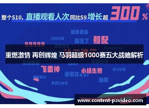 重燃激情 再创辉煌 马羽超级1000赛五大战略解析 重燃激情 再创辉煌 马羽超级1000赛五大战略解析